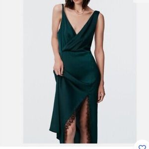 Zara bottle green lace slip dress XS